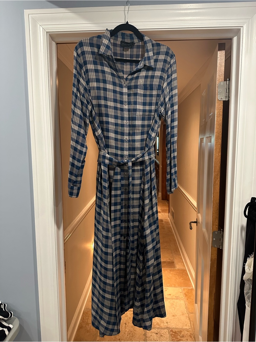 Hatch Blue and Cream Plaid Long Sleeve Shirt Dress